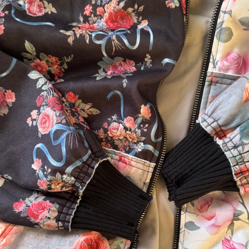 Current mood Dolls Kill Floral Hooded patchwork hoodie sweatshirt Jacket large - Picture 2 of 6